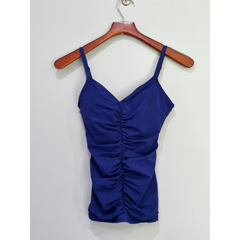 Profile by Gottex 34D Blue Ruched Tankini Top Adjustable Straps Swimwear‎